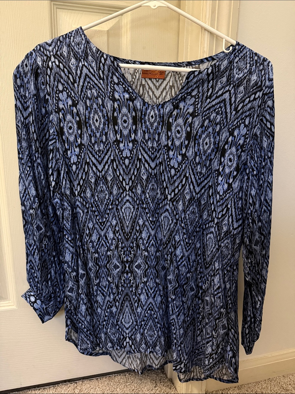 Scully Blue Patterned Long-Sleeve Blouse